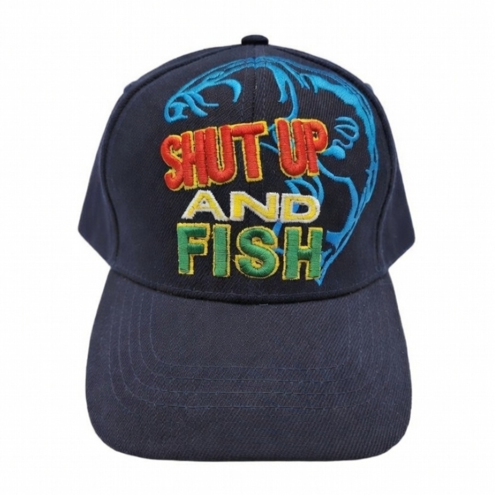 Shut Up and Fish Embroidered Navy Fishing Cap